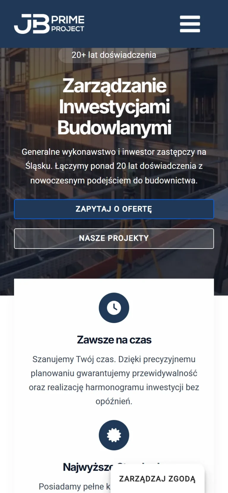 Strona jbprimeproject.pl na telefonie