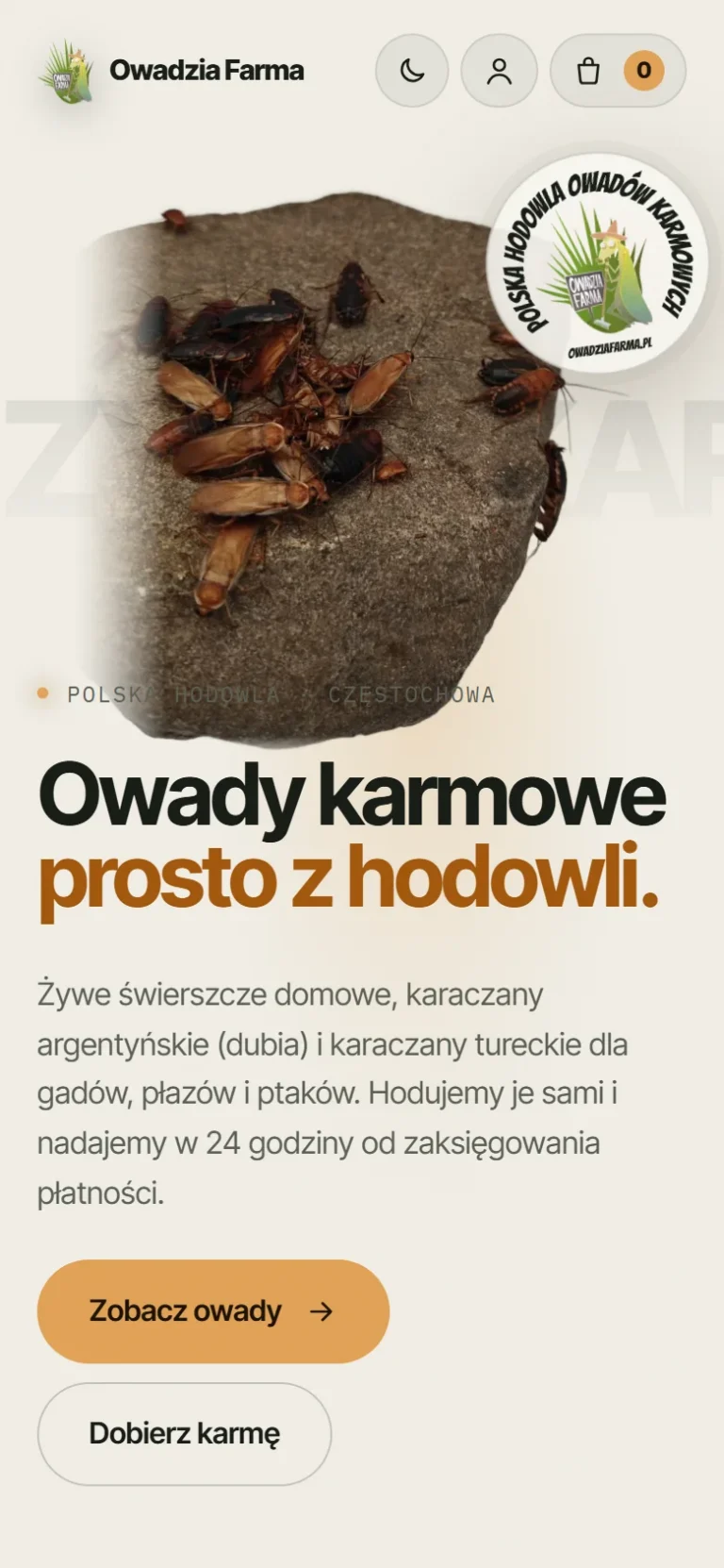 Strona owadziafarma.pl na telefonie