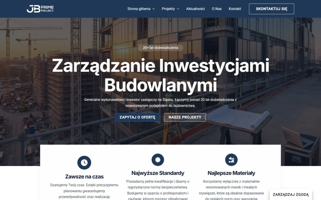 Strona jbprimeproject.pl na komputerze